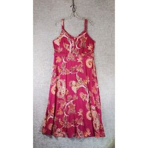 Ivy Street Paisley Floral Sleeveless Midi Dress Womens *L-1X‎ Dark Pink Tie Back